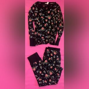 Victoria's Secret Navy Blue waffle knit Floral Pajama Set